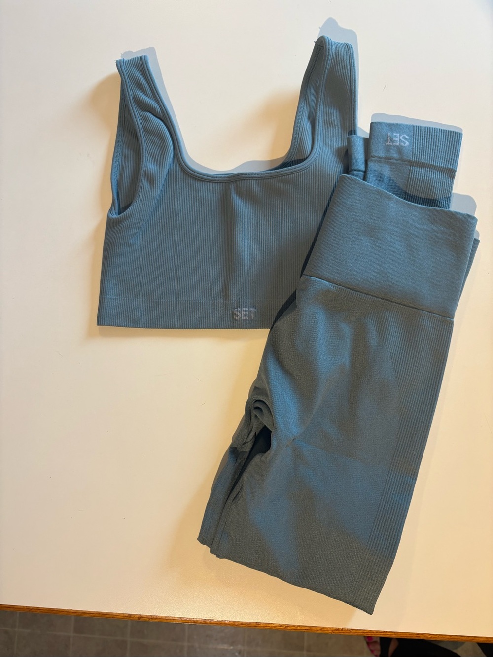 SET Active Ribbed High-Waist Leggings & Crop Top in Slate Blue